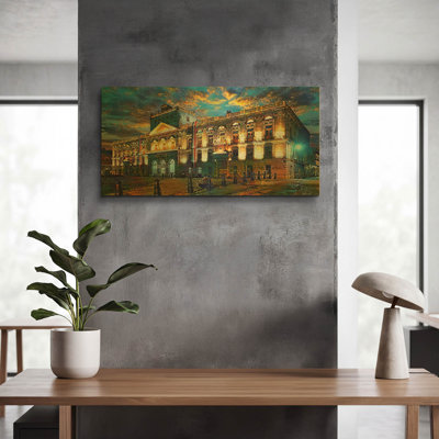 'Mexico City Mining Palace Palacio De Mineria At Night 2025' By Pedro Gavidia Gold Metal Wall Art, 24" x 12"
