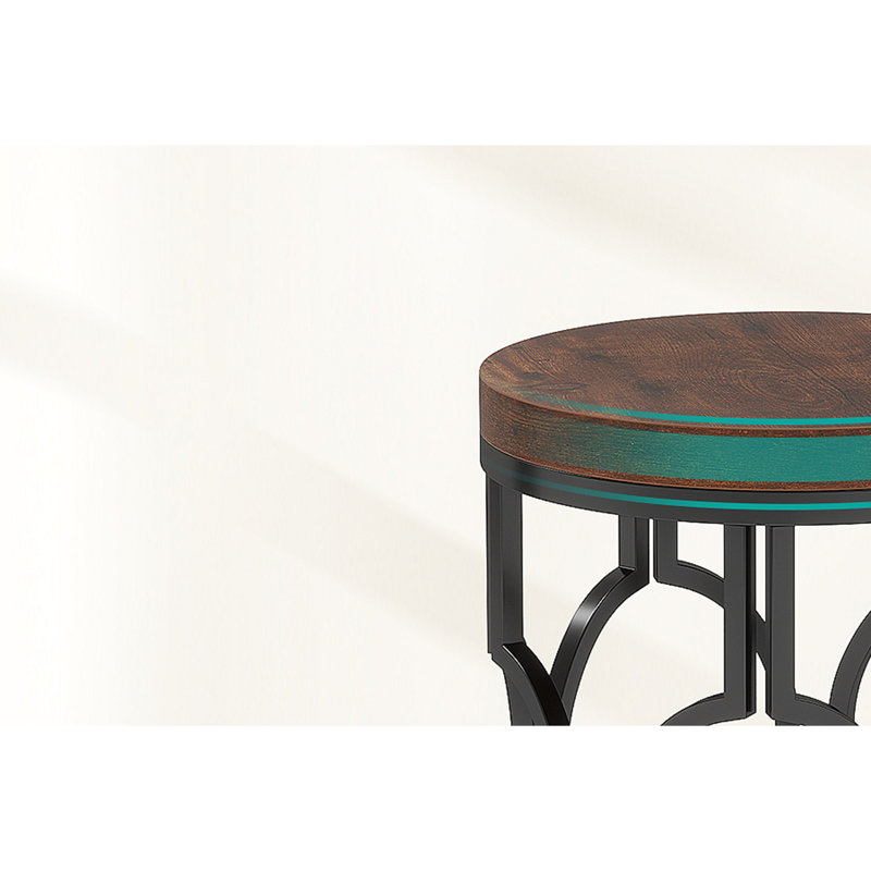 20" Round Industrial Side Table With Metal Openwork Frame, Rustic End Table Nightstand, Small Accent Table With Wood Top, Easy Assembly
