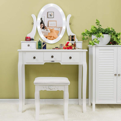 Ensemble coiffeuse avec miroir lumineux et tabouret coussiné Hayter