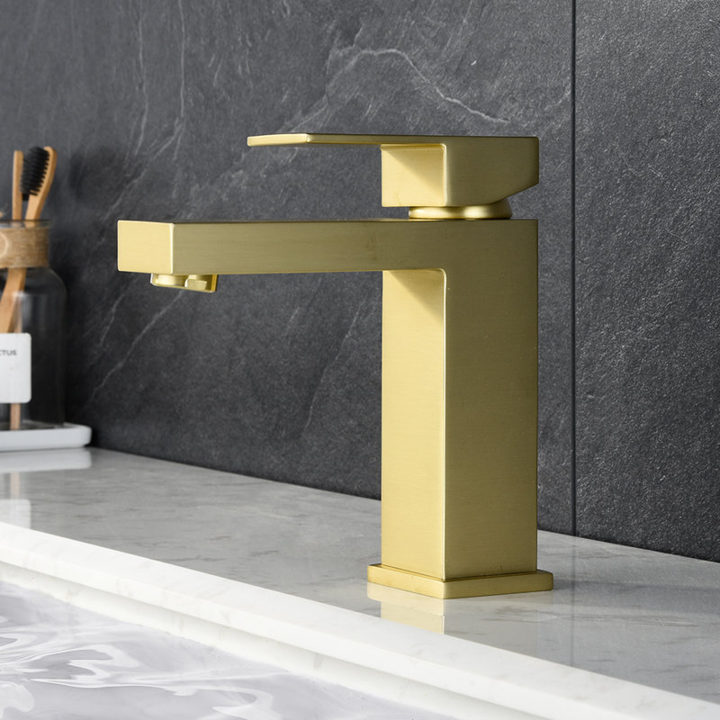 Robinet de lavabo en or brossé - Monotrou et résistant aux égratignures, garniture latérale en céramique incluse