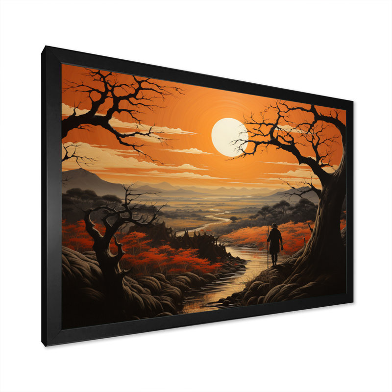 Asian Art Samurais Solitude II " Asian Art Samurais Solitude II ", 12" H x 20" W x 1" D, Black Picture Framed
