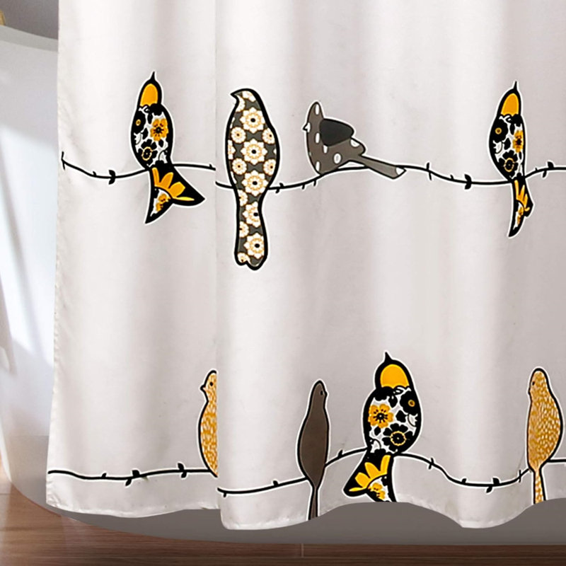 Rideau de douche - Motif floral coloré d'oiseau - Design fantaisiste et ludique pour décor de salle de bain maison de campagne, bord de mer et bohème - Tissu en microfibre doux facile d'entretien