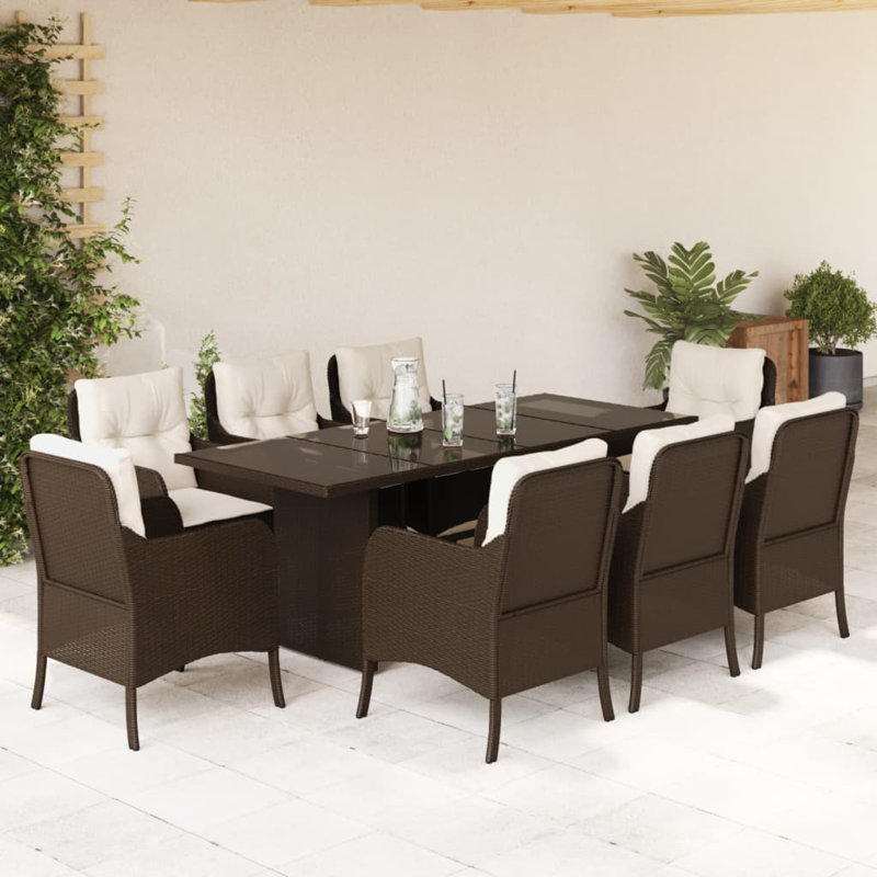  Ensemble de salle à manger de jardin brun, blanc crème, Blanc, crème, Brun