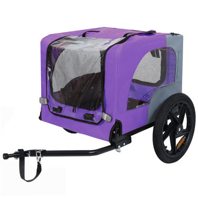 Outdoor Heavy Duty Collapsible Pet Bike Trailer With 16-Inch All-Terrain Wheels & Universal Hitch – Foldable Dog/Cargo Carrier Cart For Bicycles, Purple