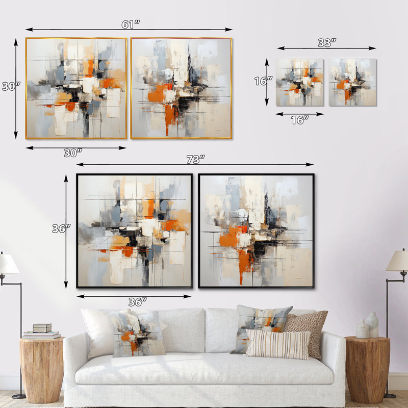 Beige et jaune Modern Scandinavian Dreams Art - Ensemble de 2 collages modernes scandinaves carrés, Cadre flottant brun