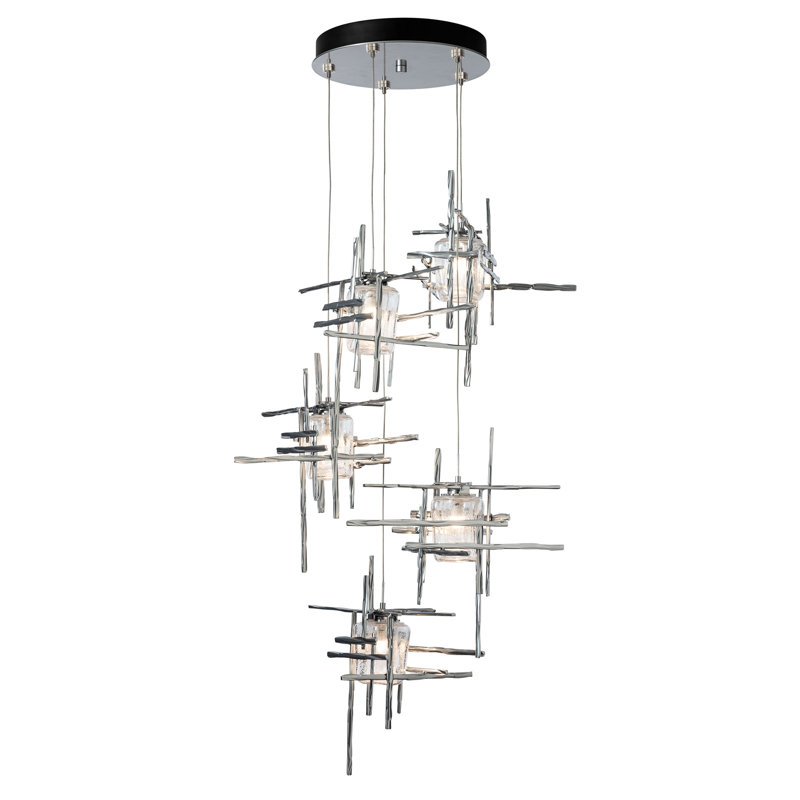 Tura 5 - Light Cluster Pendant, 50" - 130", Seeded Clear, Sterling