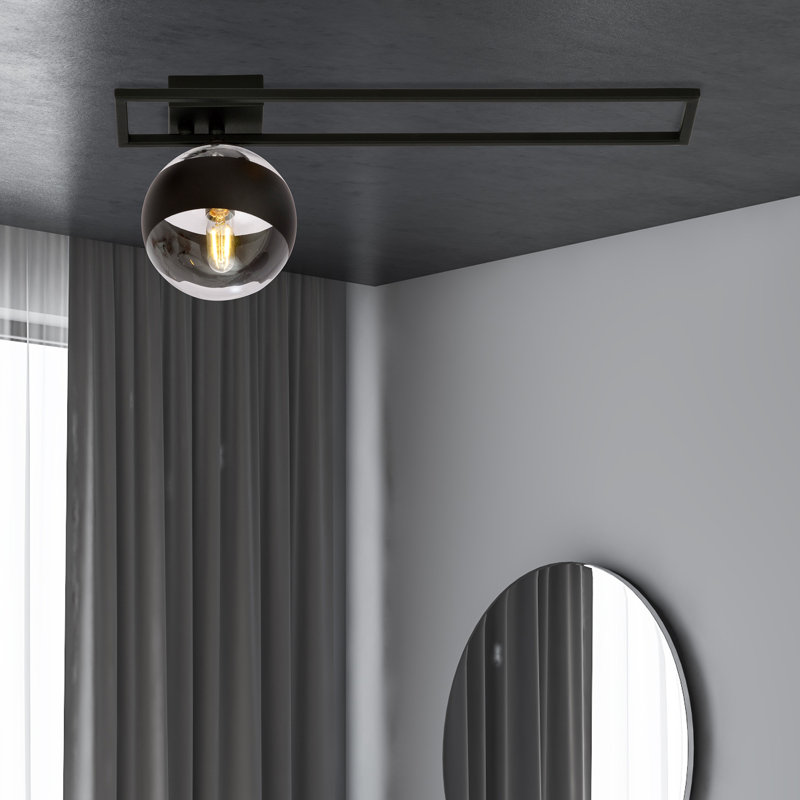 Appiah Glass Flush Mount, 17cm H x 60cm W x 4cm D, Black/Transparent