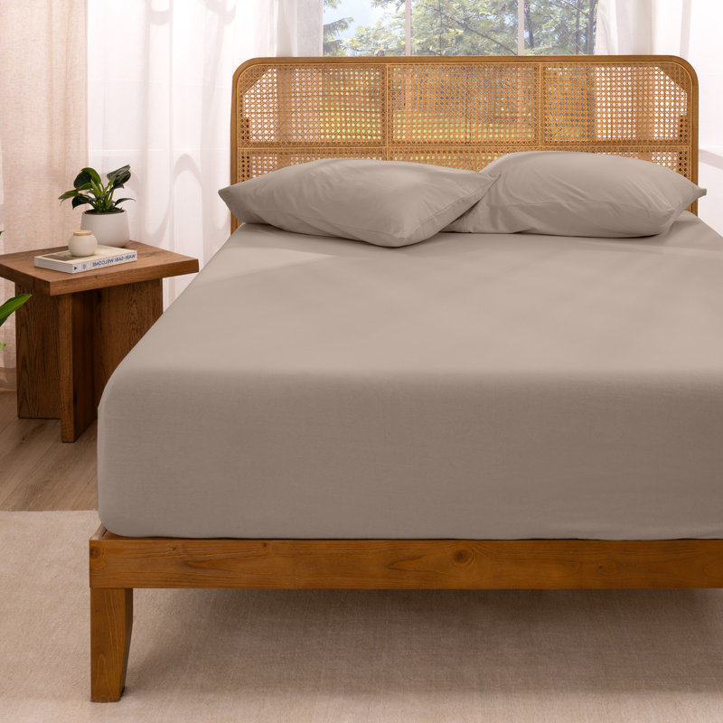 Organic 100% Cotton Jersey Knit Fitted Sheet, Twin Fitted Sheet, Taupe 