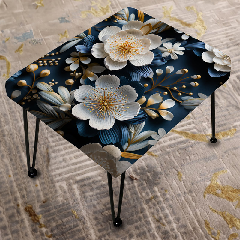 White And Blue Flowers Bliss Pattern - Floral Rectangle Ottoman