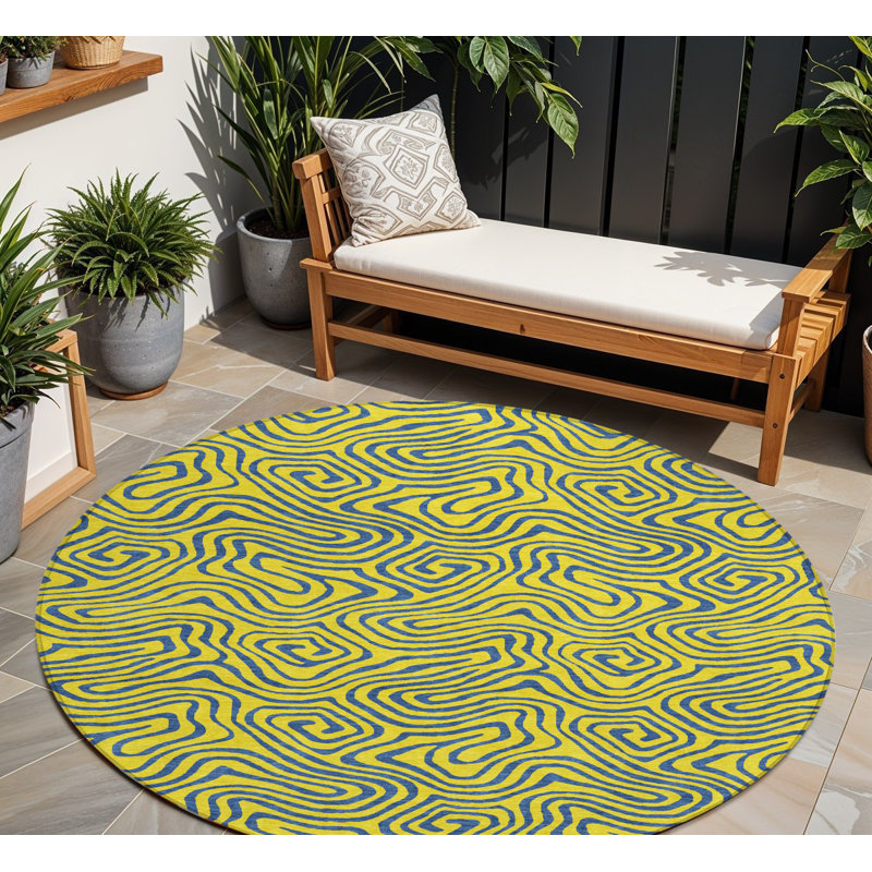Tapis rond 8 po jaune et bleu