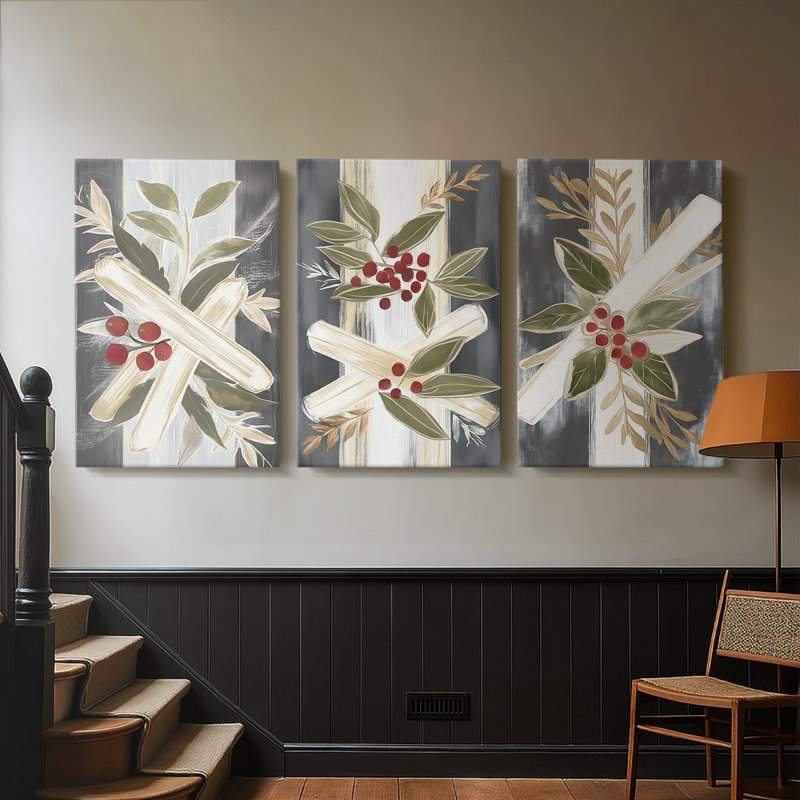Art de Noël des Fêtes de Noël - toile tendue sur mesure - 3 pièces, H 12 po x l 24 po