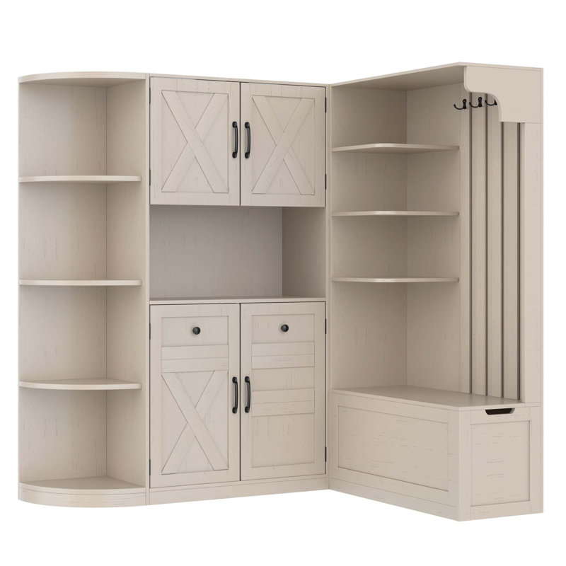 Armoire de vestibule multifonctionnelle gauche-droite avec rangement et crochets, idéale pour le salon, la cuisine et le couloir