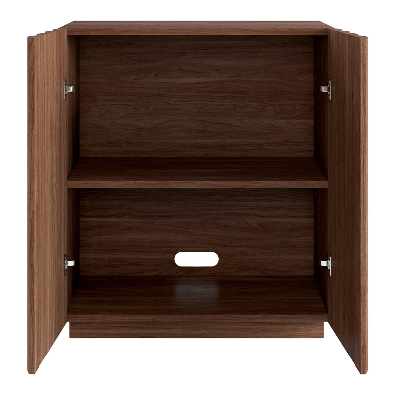 Armoire d'appoint rectangulaire cannelée en noyer satiné de 28 po de largeur Olie, Noyer satiné