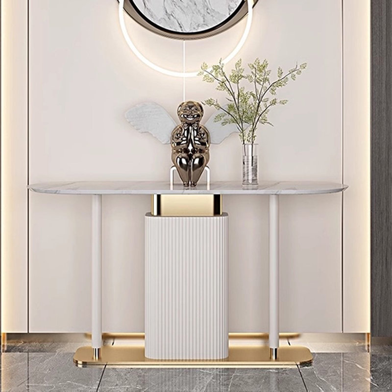 Console sophistiquée et tendance, Blanc / Doré, H 33,46 po x l 47,24 po x P 13,78 po