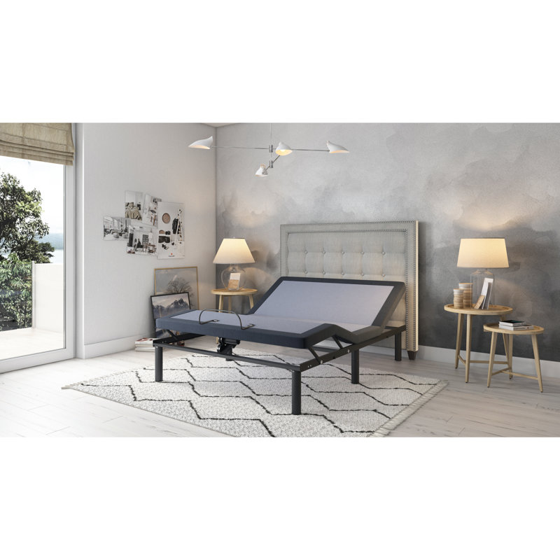 Plateforme de grand lit réglable Os3, modifications de la position de la tête et des pieds, 3 réglages de vibration, capacité de poids de 850 lb, support pour grand lit bleu et niveaux d'intensité,