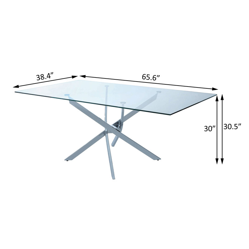 Hermidas Rectangular Dining Table with Glass Top in Silver and Clear