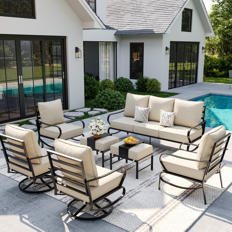 Ensemble de patio complet 7 pièces avec coussins Keisha, Beige
