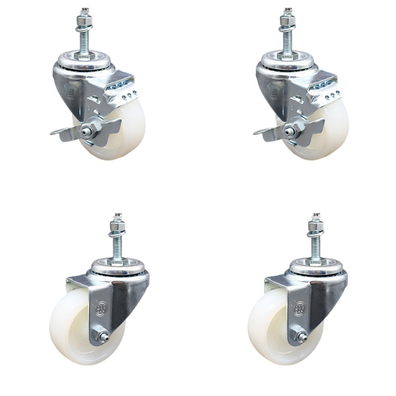 Ensemble de roulettes à tige filetée en nylon 3 pouces pivotant de 3/8 pouce 2 freins SCC