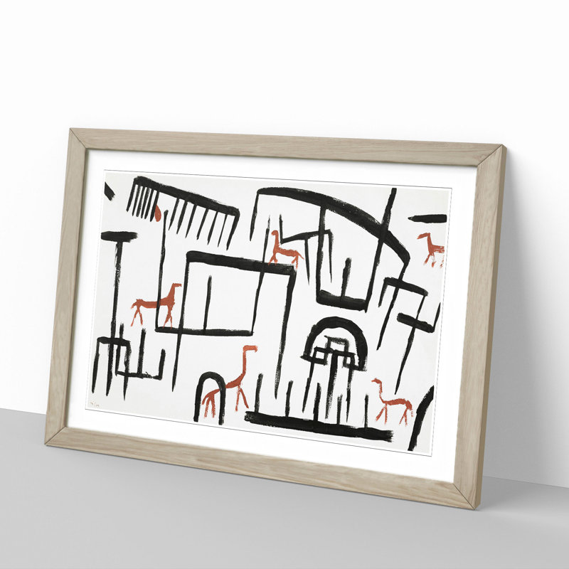 Animals in an Enclosure by Paul Klee - Framed Print, Oak, 36cm H x 48cm W x 2cm D
