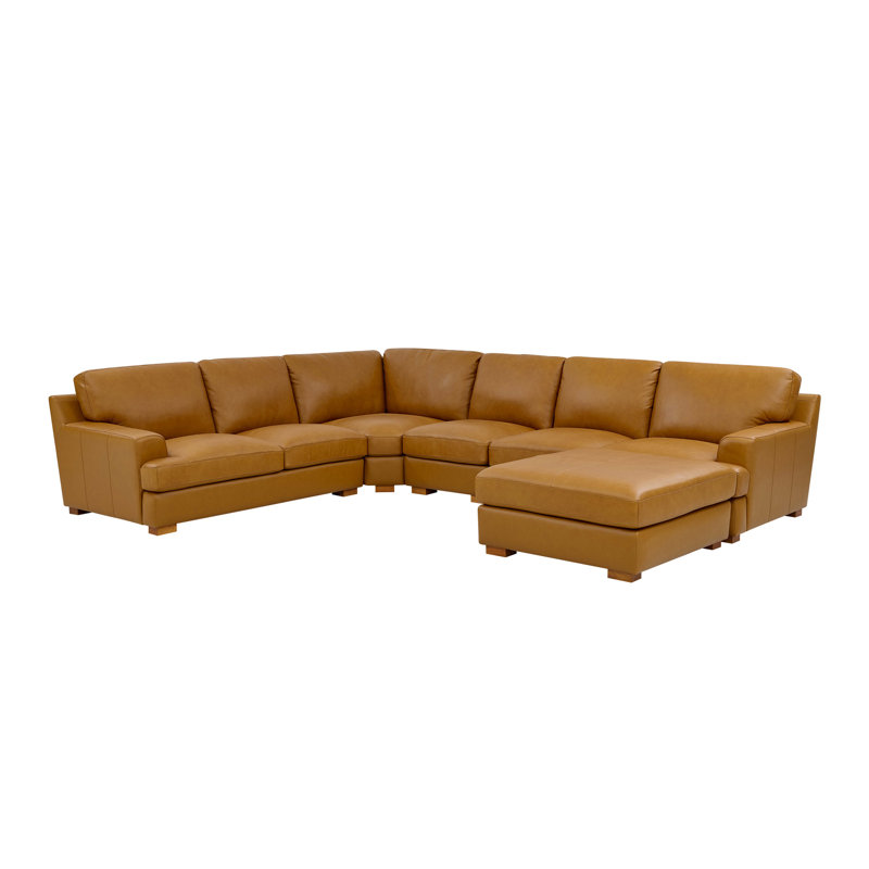 Leather Match Large Seating Modular Sectional, Ginger Faux Leather