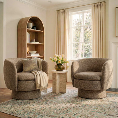 31" Wide Upholstered Tweed Swivel Barrel Accent ArmChair - 360° Rotation (2-Pack)