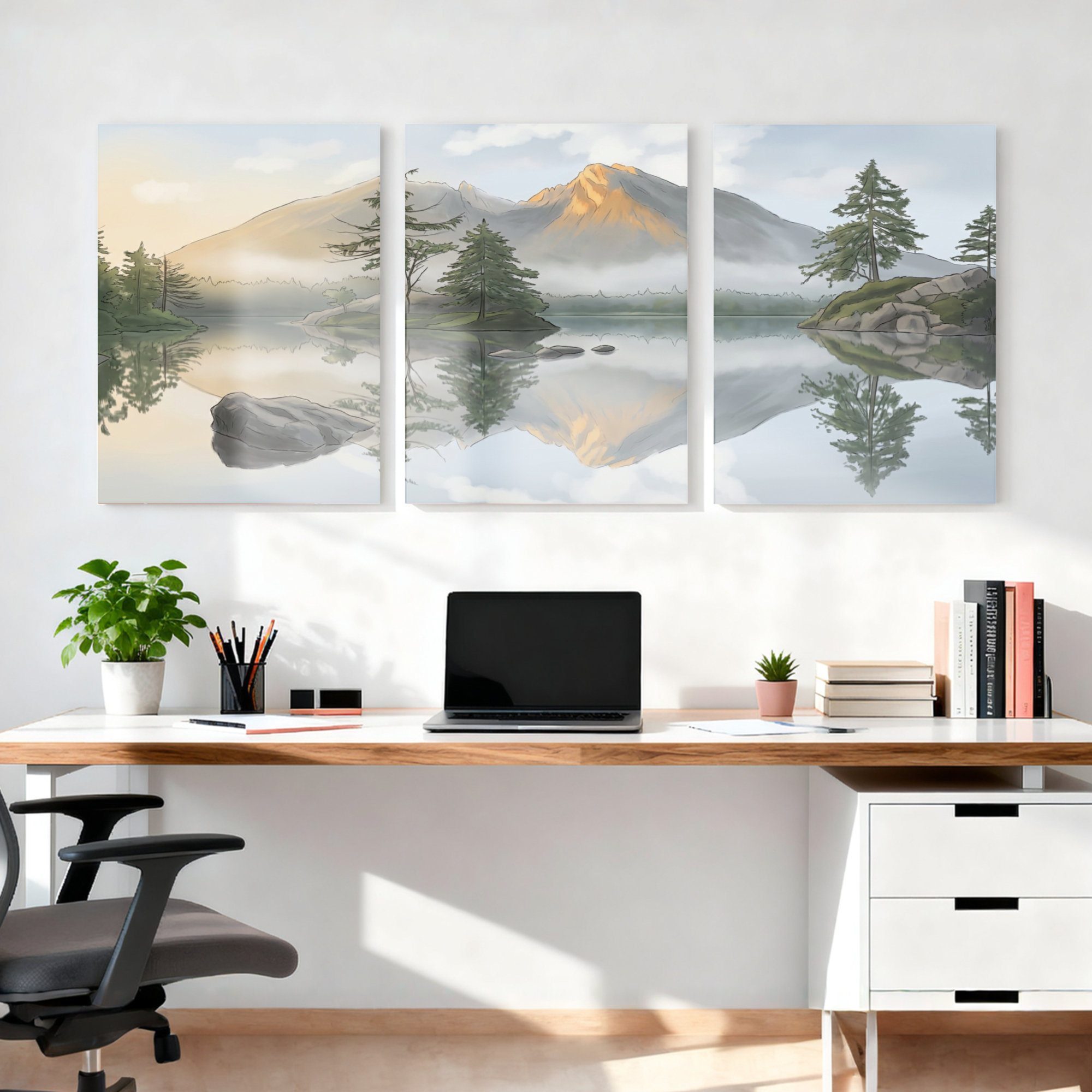 Millwood Pines Mountain Lake Landscape Canvas Wrapped Wall Art Oil ...