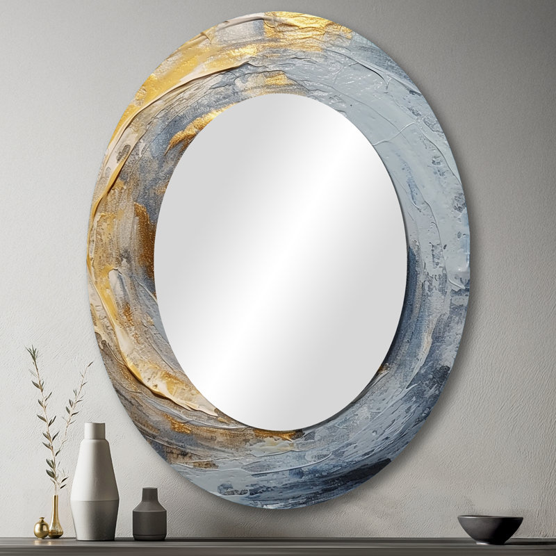 Miroir mural ovale doré et bleu Vibrant Spirals IV, 43 po x 33 po