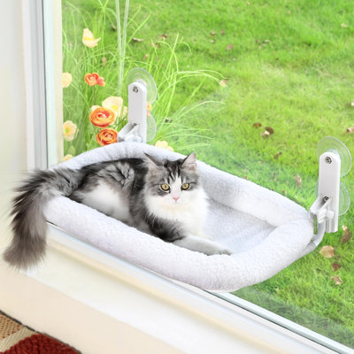 Foldable Cat Hammock for Window - Cordless, Embeded Machine Washable Bed, Robust Metal Frame - Cat Window Perch(White Bolster Bed, Large)