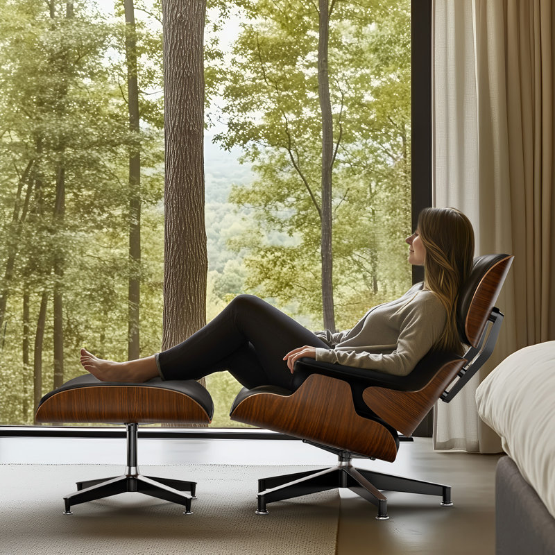 Swivel Accent Chair With Ottoman Lounge Chair, Light Walnut/Black