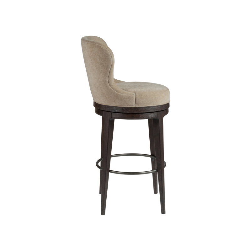 Beige and Brown Wood Swivel Bar Stool with Metal Footrest