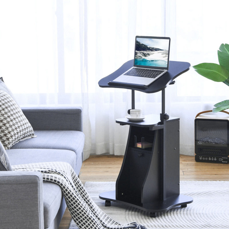 Chariot de bureau mobile réglable avec bureau inclinable et armoire