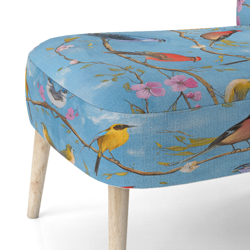 Chaise d'appoint rembourrée multicolore Bird on Tree - Farmhouse, Mélange de polyester bleu