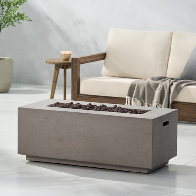  Table de foyer d'extérieur au propane pour patio extérieur, table de foyer en béton de 40 pouces, foyer au gaz rectangulaire pour jardin, piscine, cour arrière, 40 000 BTU, pierres de lave gratuites, gris clair