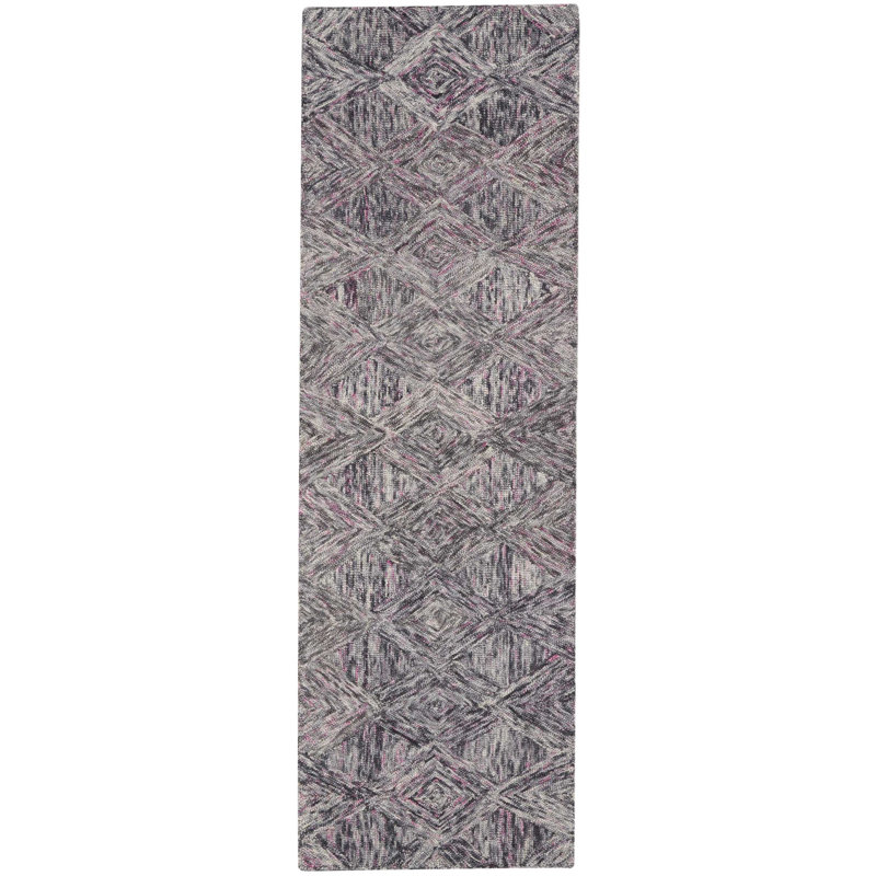Tapis gris fait à la main Jodie, Tapis de couloir 2 pi 3 po x 7 pi 6 po