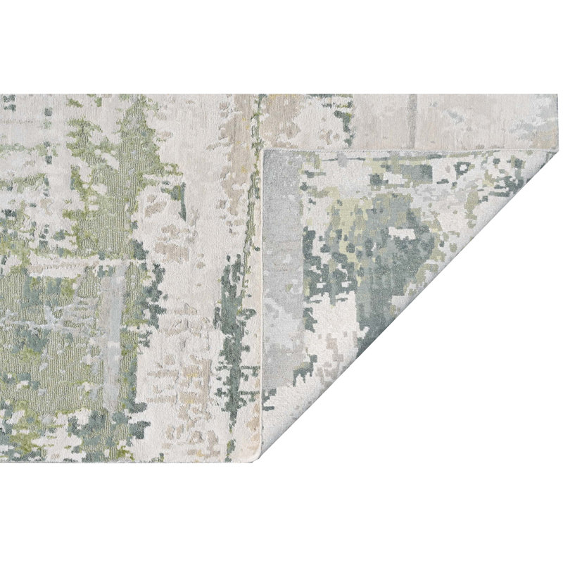 Hand Knotted Area Rug in Ivory And Green, Rectangle 9' x 12'