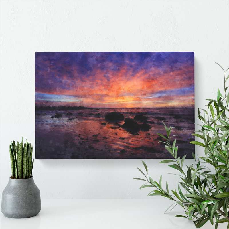 Purple Beach Sunset - Wrapped Canvas Painting, 40cm H x 60cm W x 3cm D