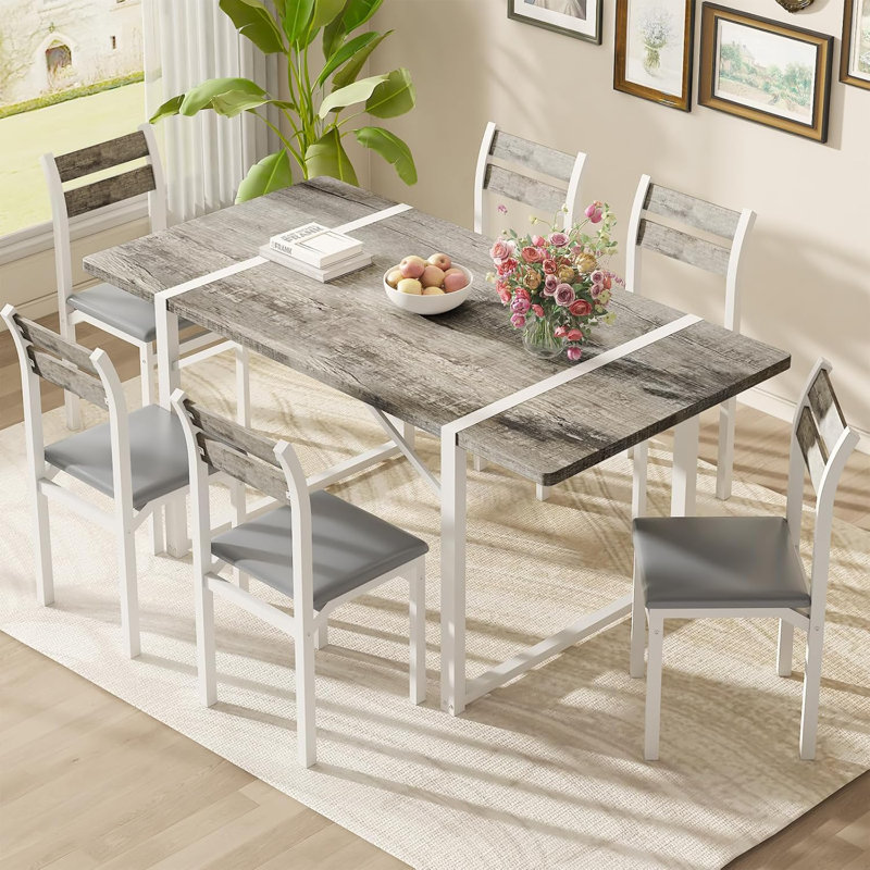 Ensemble de table et chaises de salle à manger de style Mid-Century moderne pour 6, 7 pièces, table de salle à manger avec 6 chaises et table en MDF pour appartement, salle à manger, cuisine, fête de famille