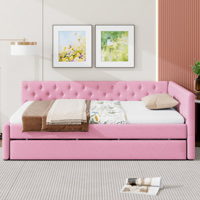 Lit plateforme tapissier capitonné de taille XL avec lit gigogne XL