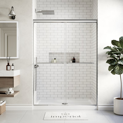 50" - 54" W x 70" H Double Sliding Semi-Frameless Shower Door with 1/4" (6mm) Crystal Clear Tempered Glass