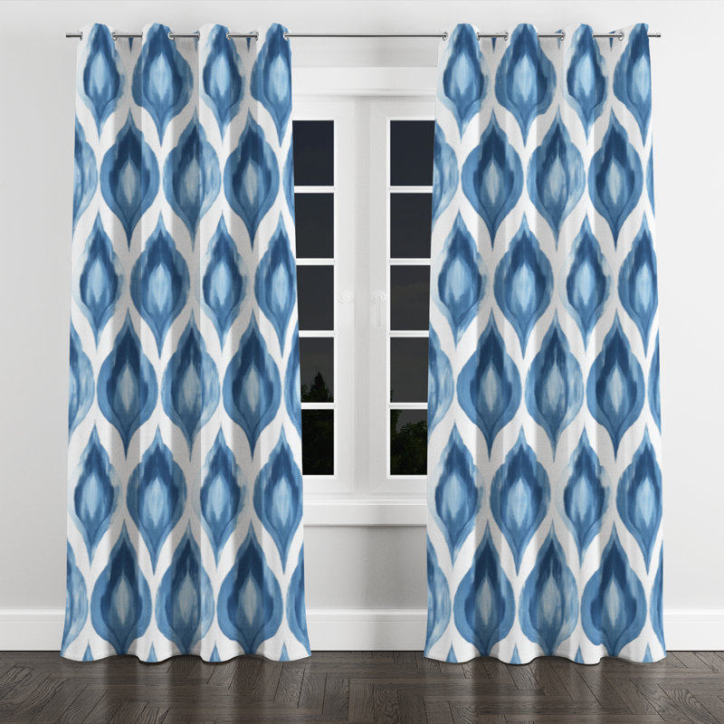 Rideaux Modern Window - rideau ikat Calm bleu et blanc scandinave avec œillets - 1 panneau, L 52 po x L 84 po