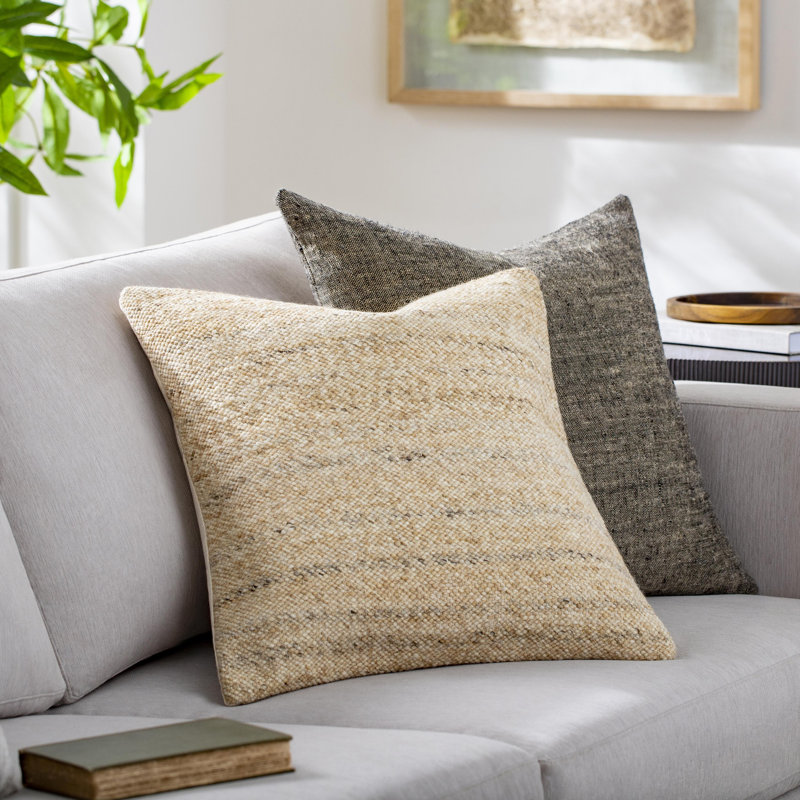 Alcona Beige Wool Square Throw Pillow Cover