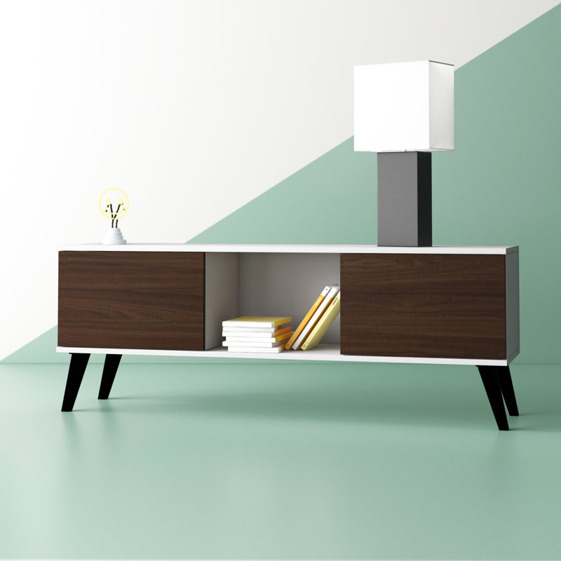 Doyers 53.15" Mid-Century Modern 5-Shelf TV Stand for TV's up to 50" in White and Walnut Brown, White and Nut brown