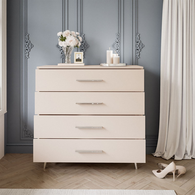 Azwa Chest of Drawers with Drawers, Cashmere/silver chrome
