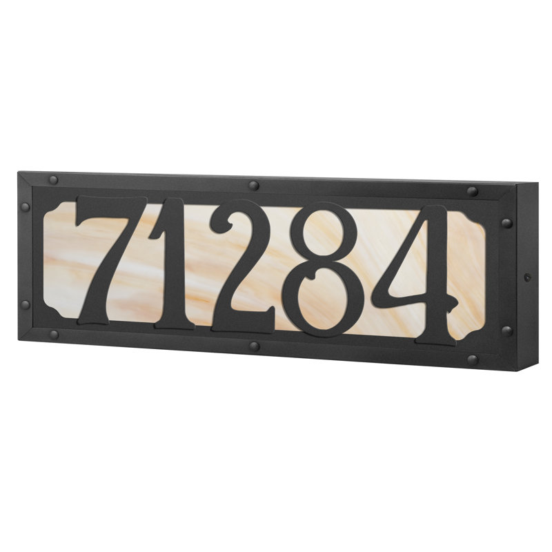 Plaque d'adresse murale personnalisable 12 V pour 5 numéros, Noir texturé / jaune