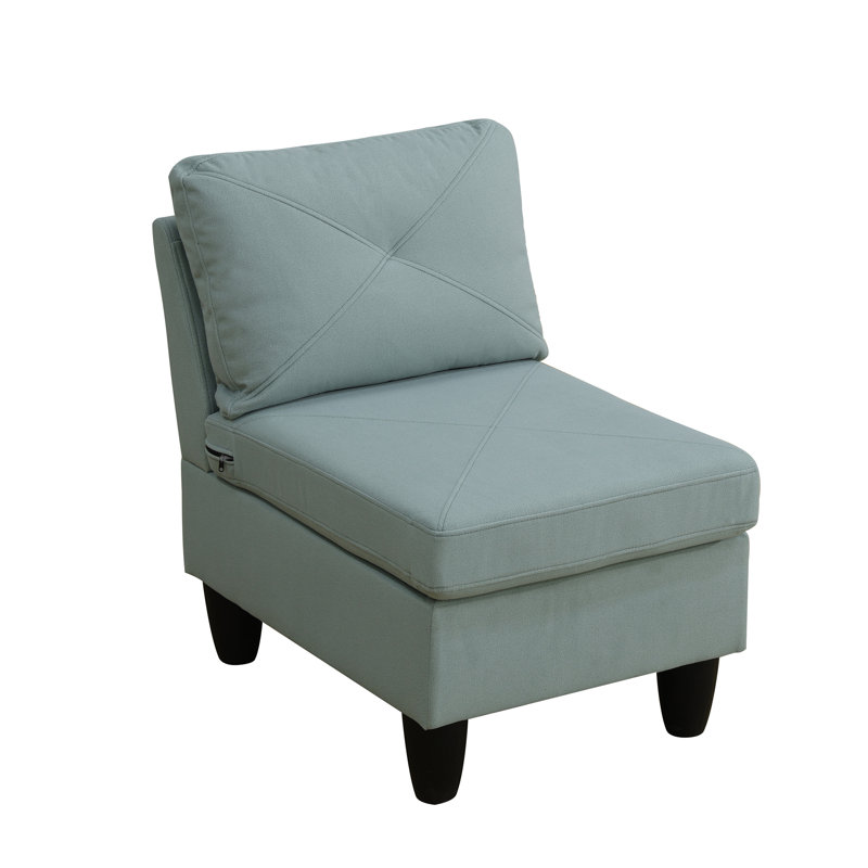 Caelean Upholstered L-Shaped Sectional Reversible, Pale Green Linen Blend, Black