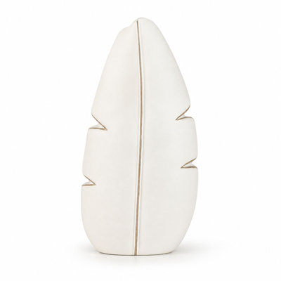 Banana Leaf 18" Textured Polyresin Decorative Table Vase, White