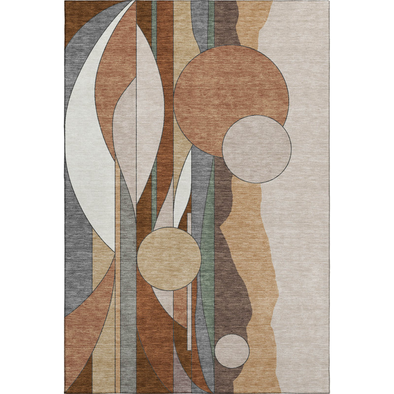 Premium Machine Washable Mayfield AMF2252 Modern Rug, 5' x 7'6", Copper