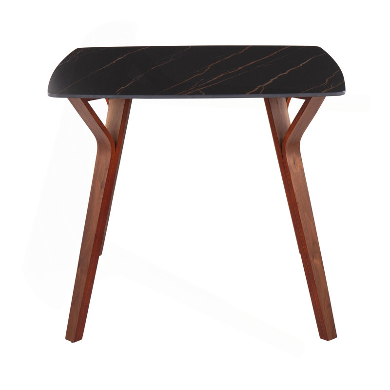 Table de salle à manger en bois de noyer et marbre texturé noir, Noir