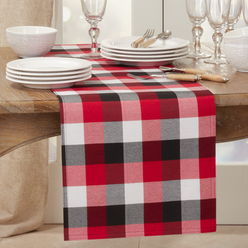 Lokman Plaid Cotton Blend Table Runner, 90" x 16"
