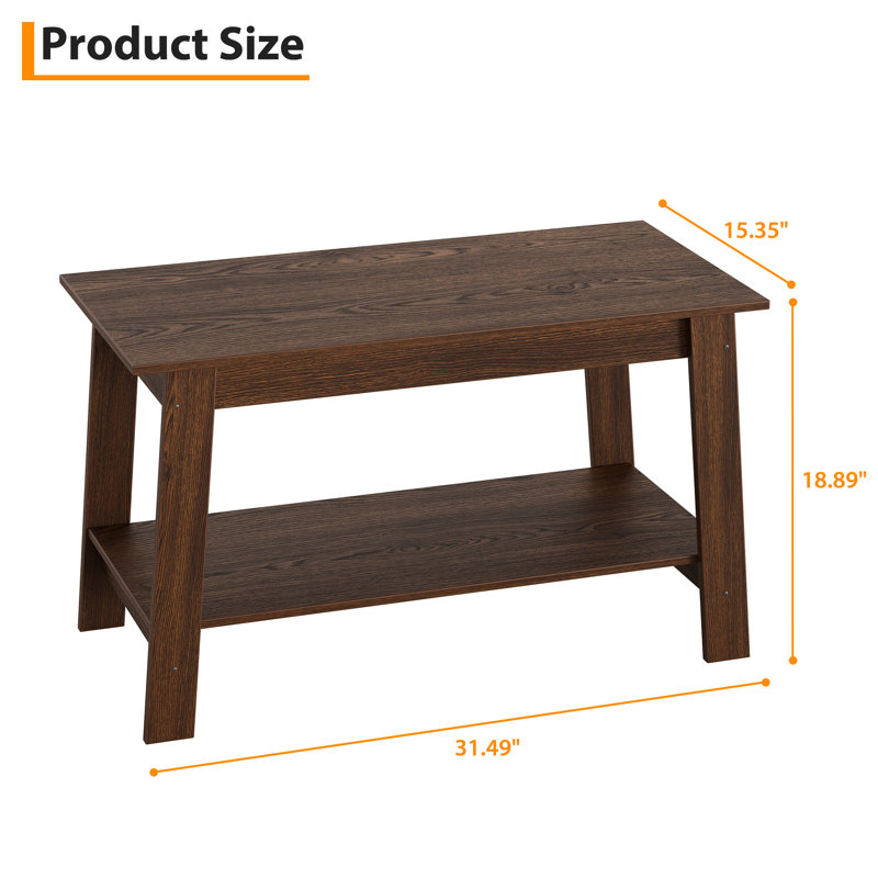 Modern Farmhouse Coffee Table with Storage Shelf, 2-Tier Living Room Table Rectangular Center Table, Home Office Industrial Cocktail Tables